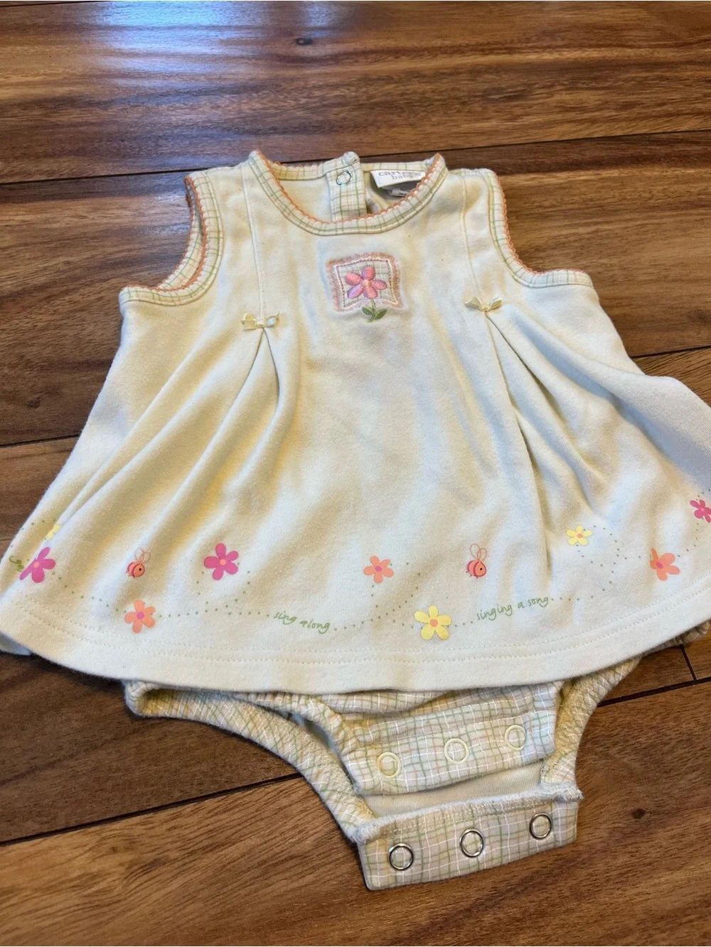 Baby girl 3-6mo carters yellow bubble dress embroidered flower bees cottagecore
